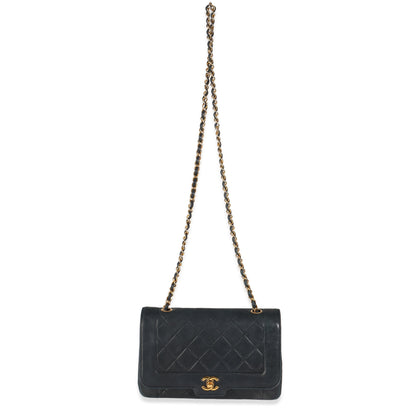 Vintage Black Quilted Lambskin Medium Diana Single Flap Bag