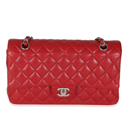Red Quilted Caviar Medium Classic Double Flap Handbag